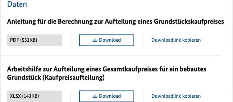 Grundstücke und Kaufpreisaufteilung